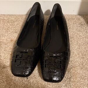Tory Burch Georgia Ballet Black Croc-Embossed Flats Size 9.5